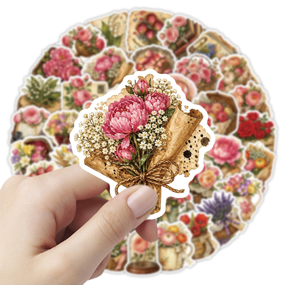 Dried Flower Bulk - 50Pcs Vintage Floral Stickers Retro Dried